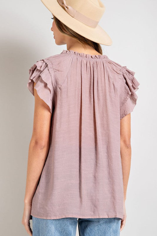 TIERED RUFFLE SLEEVE SHORT SLEEVE BLOUSE