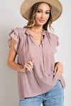 TIERED RUFFLE SLEEVE SHORT SLEEVE BLOUSE