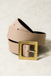 Taupe Leather Belt Large Gold Square Buckle | Bella Lucca Boutique