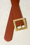 Brown Leather Belt Large Gold Square Buckle | Bella Lucca Boutique