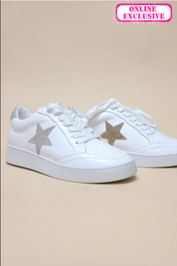 Vegan Leather Sneakers | Rhinestone Star