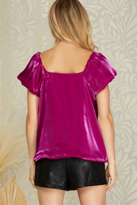 Magenta Puff Sleeve Organza Top | Bella Lucca Boutique