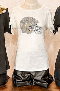 Rhinestone Saints Football Helmet Game Day Top | Bella Lucca Boutique