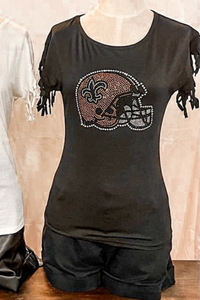 Rhinestone Saints Football Helmet Game Day Top | Bella Lucca Boutique