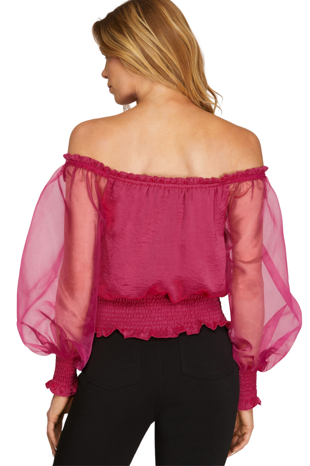 Fuchsia Pink Organza Puff Sleeve Blouse | Bella Lucca Boutique