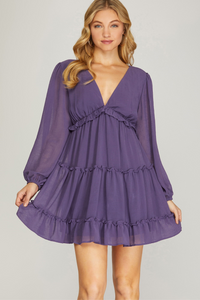 Purple Long Sleeve Crinkled Ruffled Dress | Bella Lucca Boutique