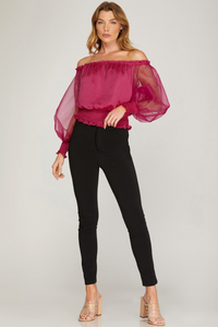 Fuchsia Pink Organza Puff Sleeve Blouse | Bella Lucca Boutique