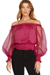 Fuchsia Pink Organza Puff Sleeve Blouse | Bella Lucca Boutique