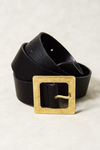 Black Leather Belt Large Gold Square Buckle | Bella Lucca Boutique