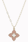 Gold Paperclip Chain Peach Quatrefoil Pendant  Bella Lucca Boutique