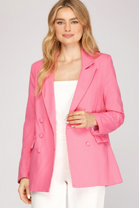 Pink Double Breasted Linen Blazer | Bella Lucca Boutique