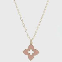 Gold Paperclip Chain Peach Quatrefoil Pendant  Bella Lucca Boutique