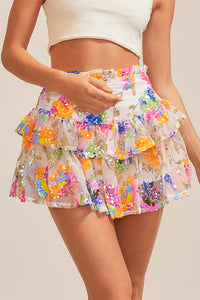 Multi Color Layered Sequin Skort Skirt | Bella Lucca Boutique