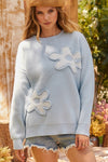 Super Soft 3D Flower Contrast Sweater Sky Blue | Bella Lucca Boutique