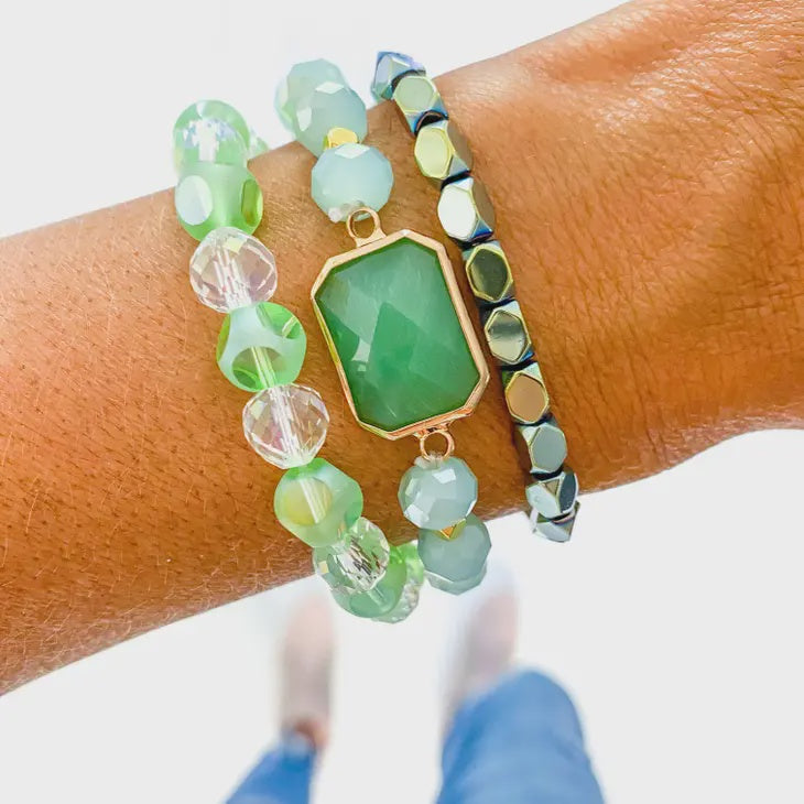 Green Stone Bracelet Stack Set of 3 Bracelets | Bella Lucca Boutique