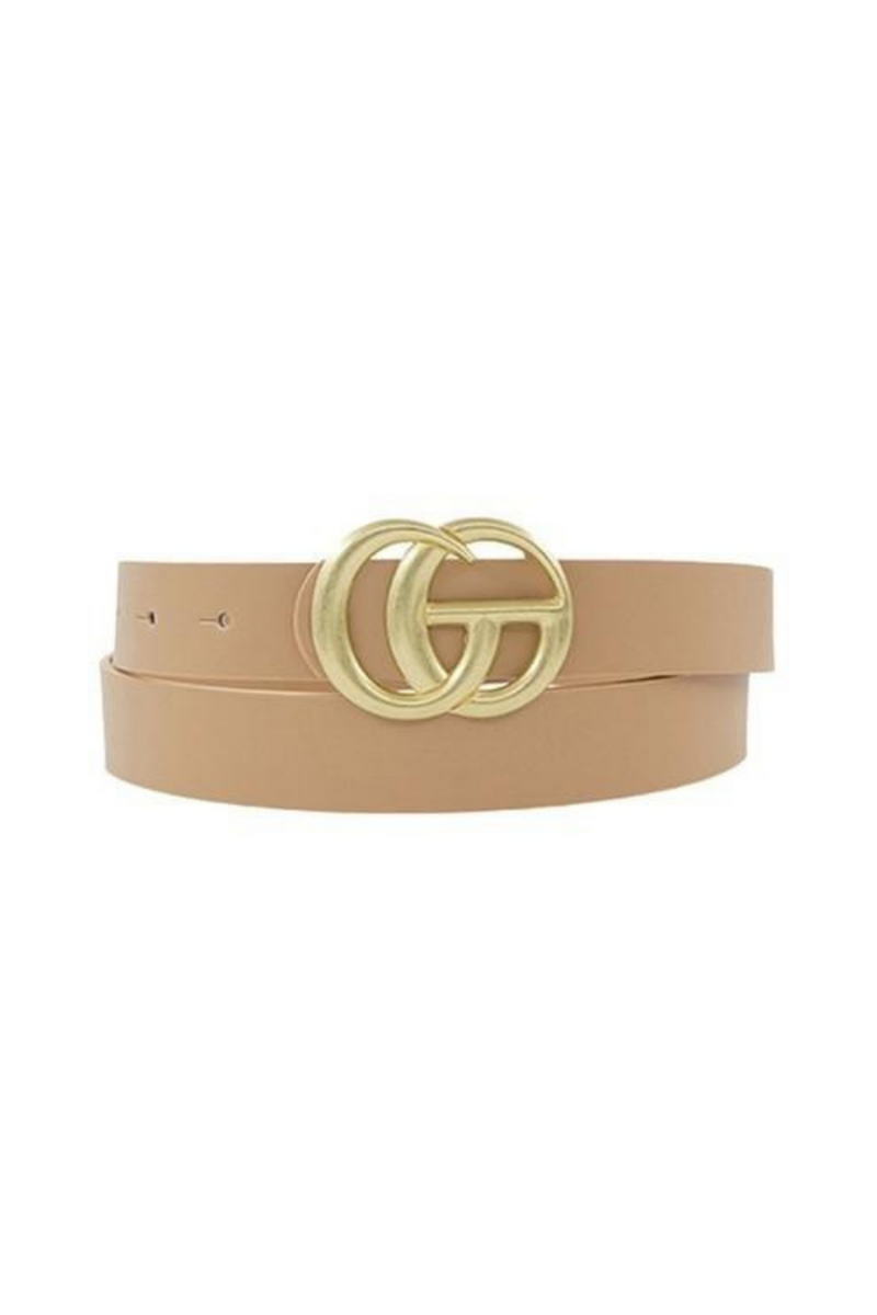 Taupe Faux Leather Belt with Matte Gold Metal Buckle | Bella Lucca Boutique