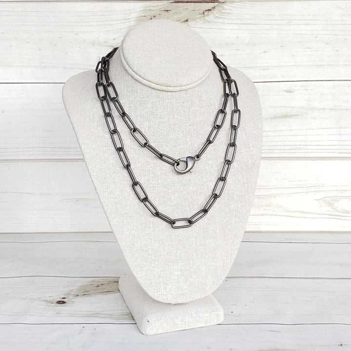 XL Long Paperclip Necklace | Gunmetal