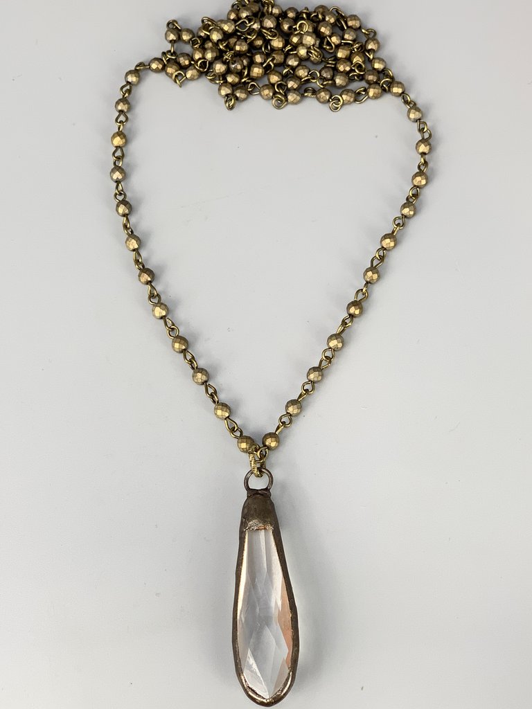 Snow Long Drop Crystal Pendant-Gold Pyrite