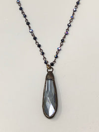 Snow Long Drop Crystal Pendant-Mystic Black