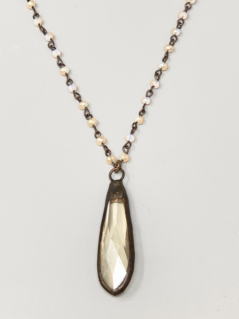 Snow Long Drop Crystal Pendant-Pale Champagne