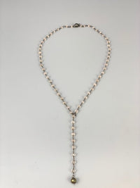 Forget Me Not Beaded Lariat Necklace-Rose Quartz